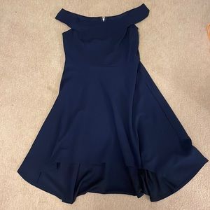 Navy Off the Shoulder High Low Cocktail Dress